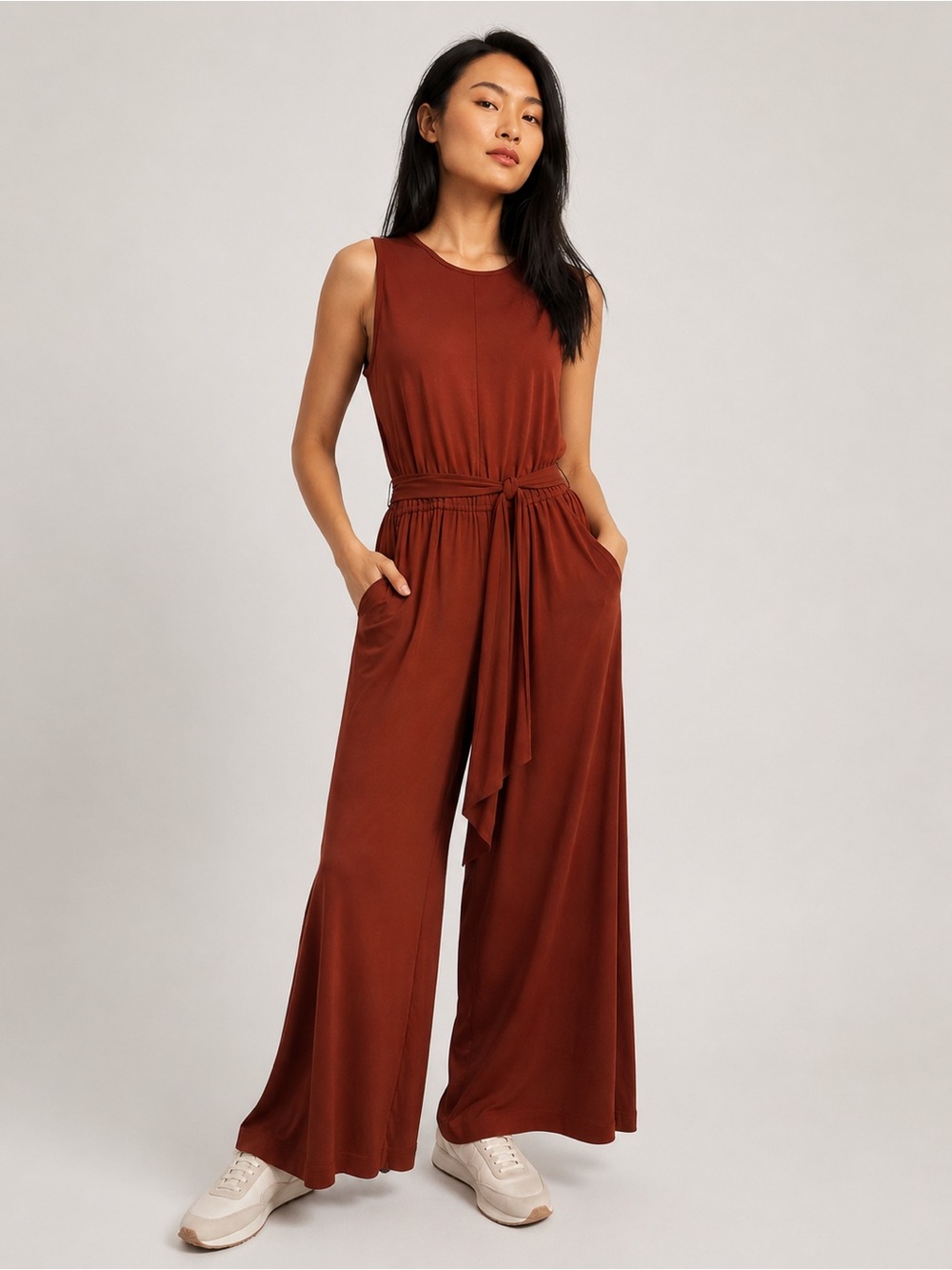 Banana Republic NWT Rust Brown Wide Leg Tie Waist Jumpsuit Size M